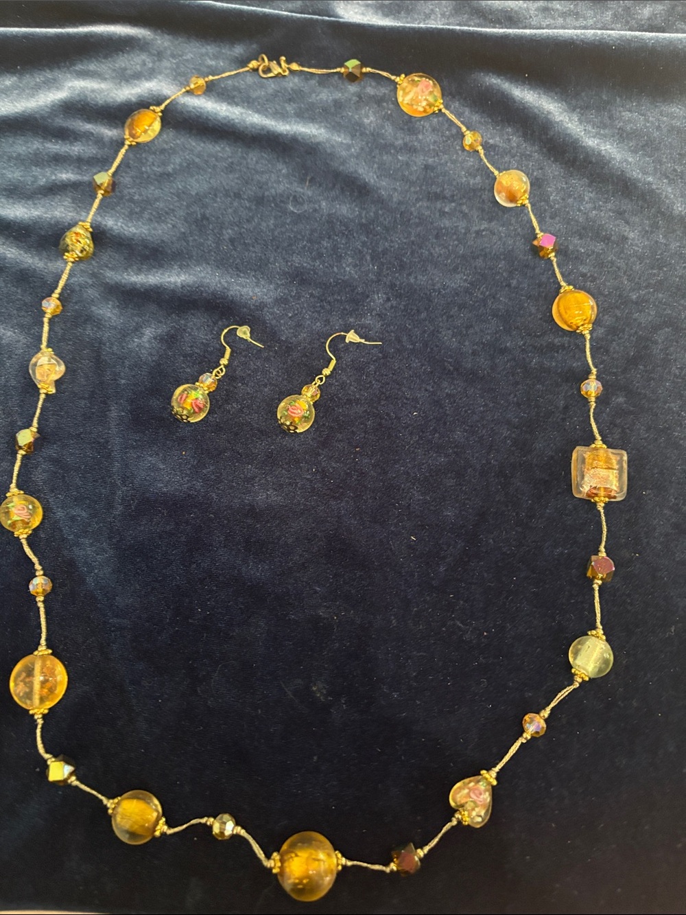 Vtg Premier Designs "Secret Garden" Art Glass Beaded Necklace and Earrings